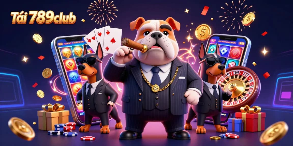 Tải 789club with vibrant 3D casino characters amid colorful gaming elements and festive effects.