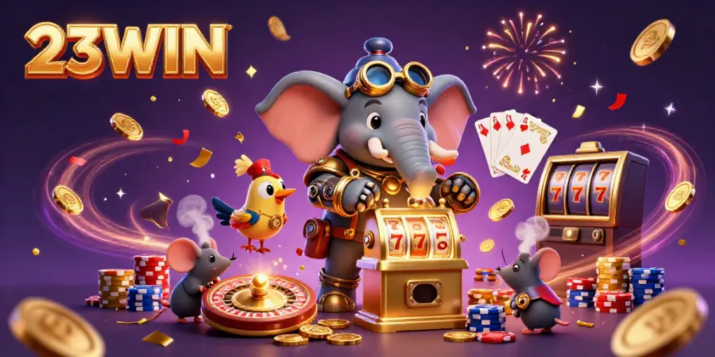 Experience the thrill of winning at 23WIN with our dynamic steampunk casino scene.