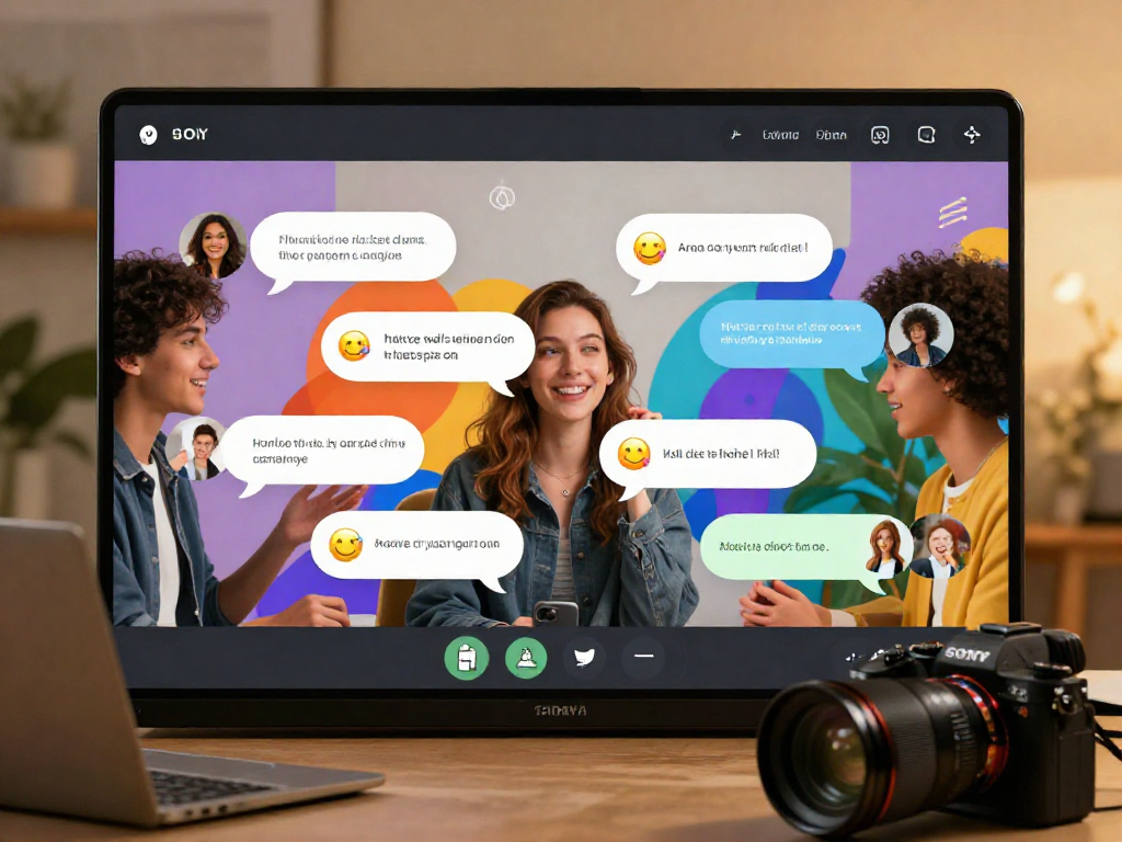 Interactive ai sex chat session with diverse avatars exchanging playful messages in a vibrant virtual environment.