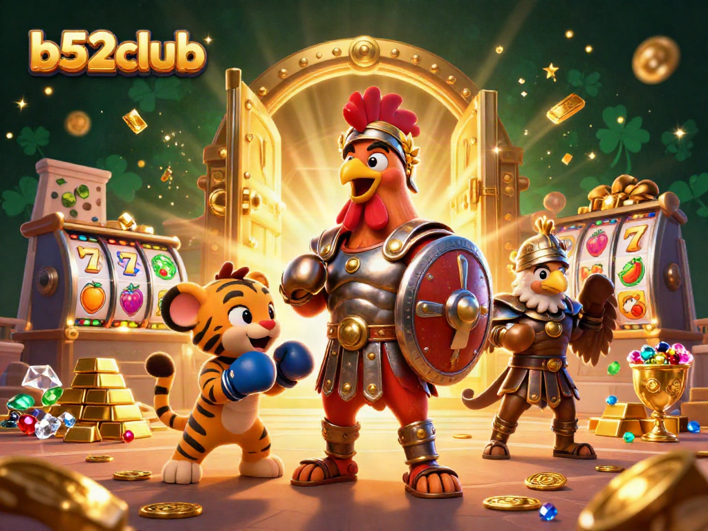 b52club offers thrilling slots action with colorful characters in an energetic casino scene.