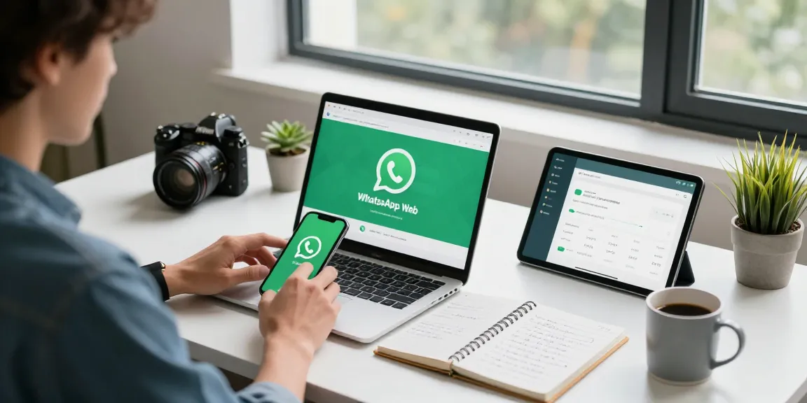 Downloading WhatsApp下載 on a modern tech workspace with essential devices and a productive atmosphere.