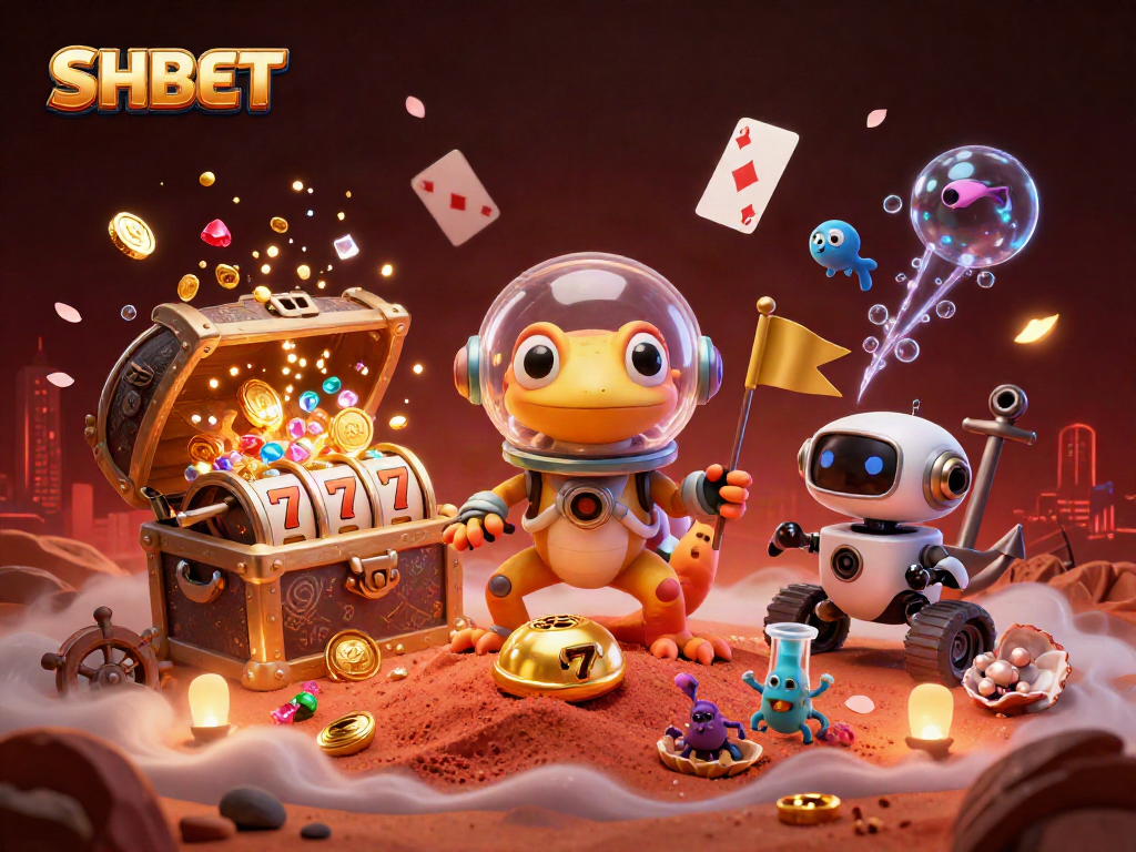 Engage with SHBET's thrilling casino universe in a Martian adventure filled with vibrant gaming elements.