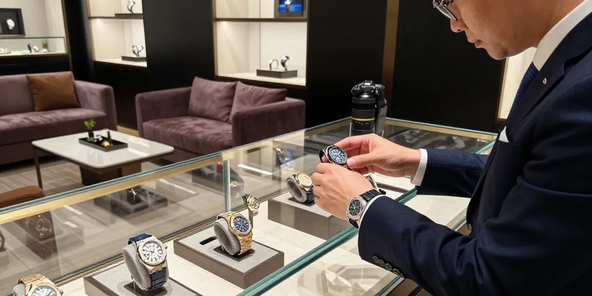 Engaging look at super clone watches in an upscale retail environment, showcasing luxury timepieces.