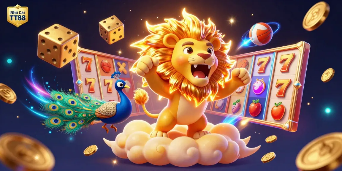 Win big with Nhà cái TT88 in this ultra-detailed 3D casino illustration featuring vibrant slot game elements.