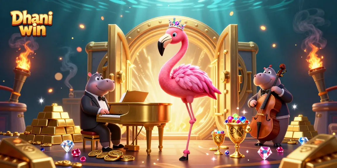 Dhani win players enjoy colorful casino excitement with vibrant games and treasures in a dynamic 3D scene.