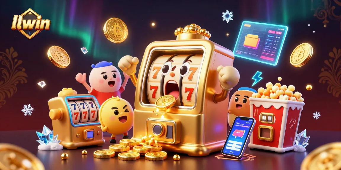 Win big at llwin with a vibrant 3D illustration of a golden slot machine celebrating a jackpot!