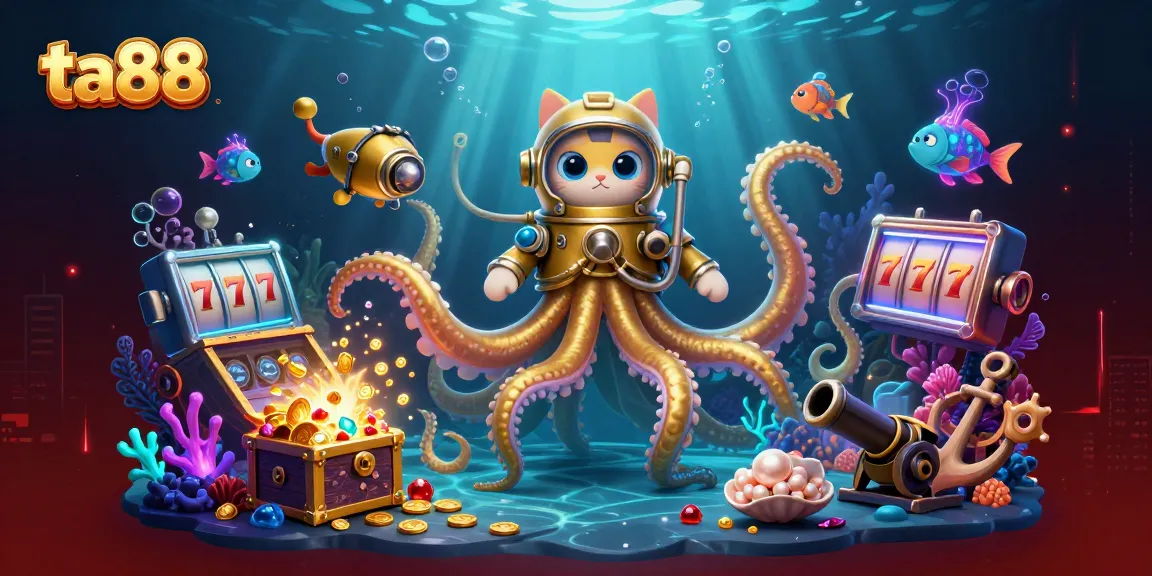 Engage with the thrilling ta88 underwater slots experience, featuring a magical kraken and diving cat.