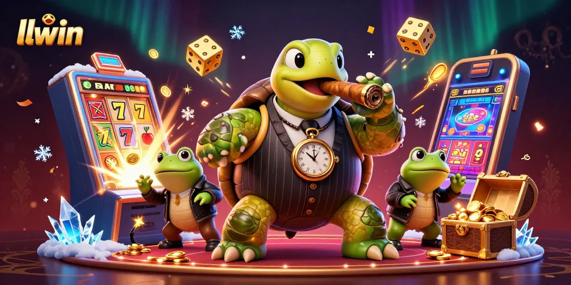 Experience thrilling gameplay at llwin with an artistic casino scene featuring an animated snapping turtle, bullfrogs and vibrant casino elements.