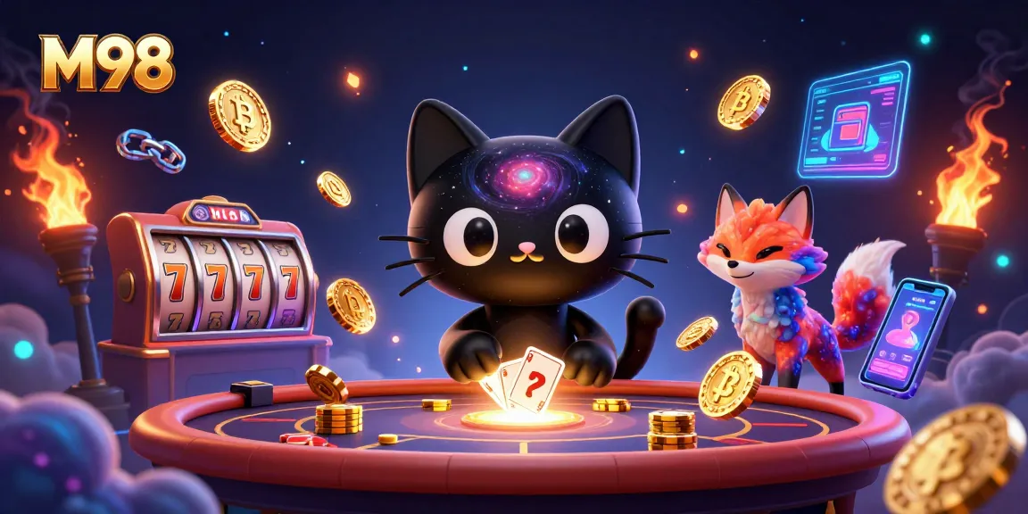 Experience thrilling gaming with M98's vibrant cosmic casino featuring unique characters and crypto elements.